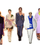 Denim dungarees trend with a sweater and sneakers