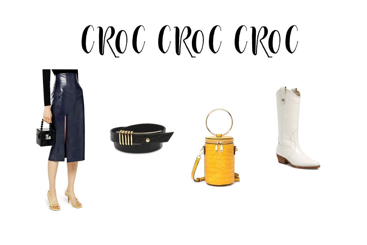 Andrea Steiner, fashion blogger from Strawberries 'n' Champagne based in Switzerland shows the latest trend for fall - croc embossed.